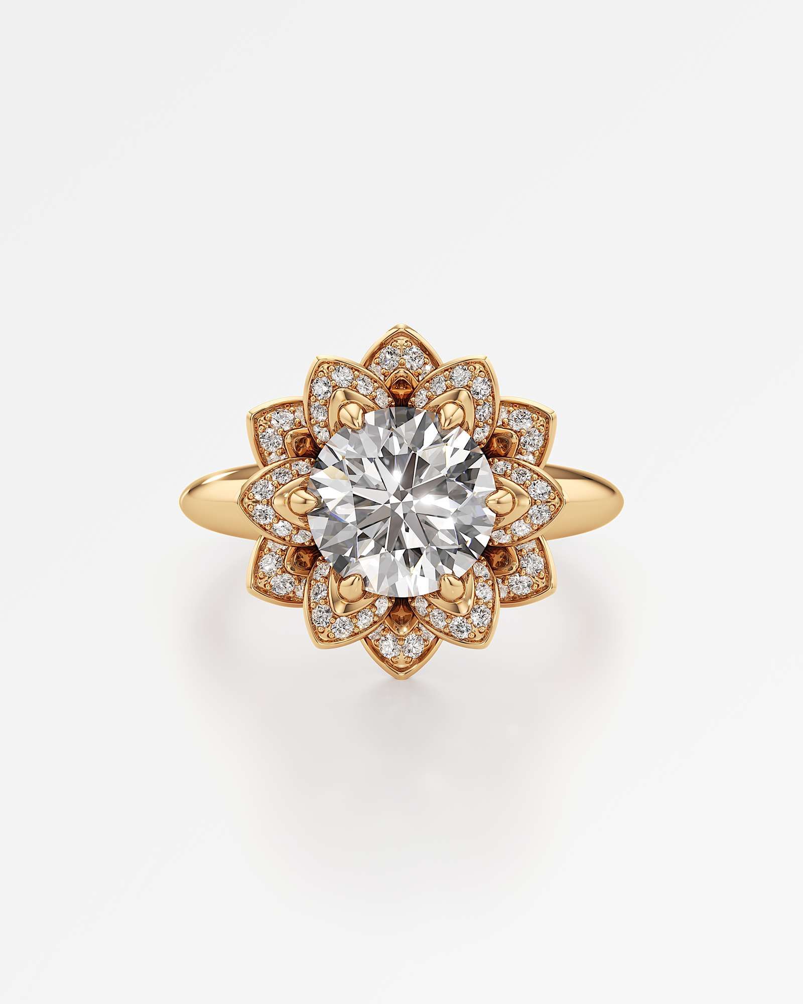 Velara Elaris Diamond Engagement Ring, With 1.50 ct Round Cut in 14K Yellow Gold (1.84 ctw)