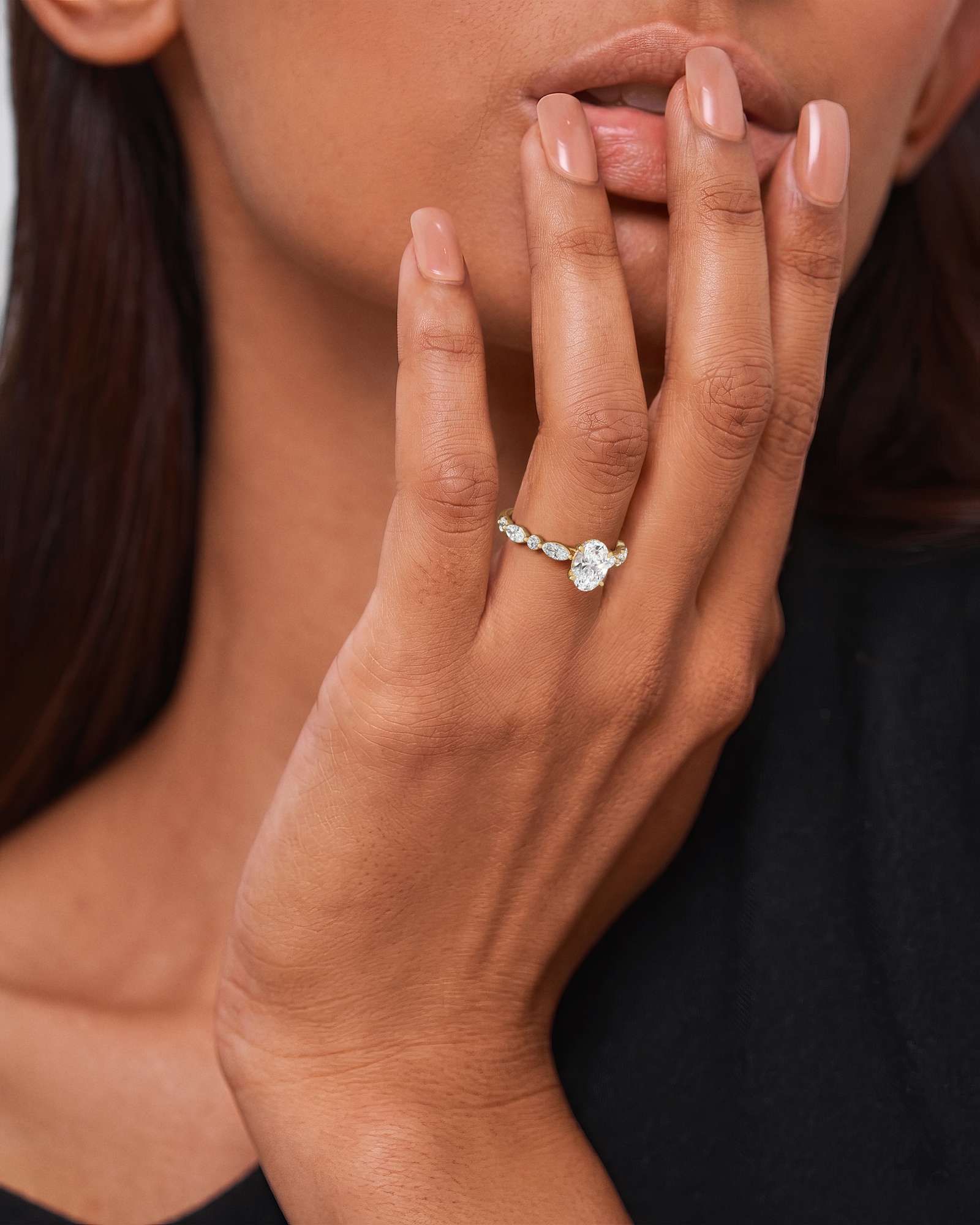 Verve Zolaine Hidden Halo Diamond Engagement Ring, With 1.00 ct Oval Cut in 14K Yellow Gold (1.65 ctw)